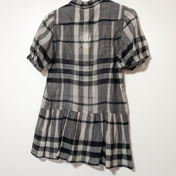 Burberry Beat Check Sheer Short Sleeve Ruffle Top Grey Black Size 6 - Picture 5 of 7
